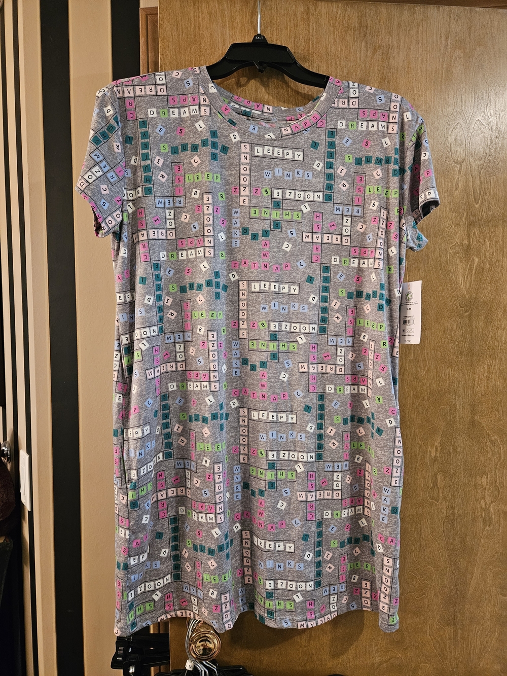 Womens Gray Tile-Print Short Sleeve Sleepshirt